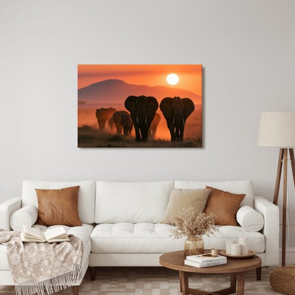 Quadro su tela – Elefanti al tramonto