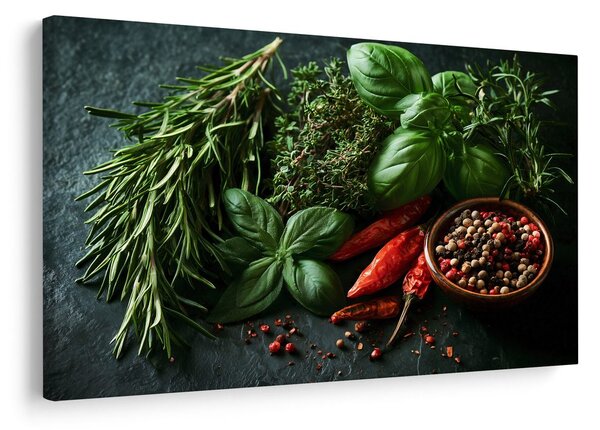 Quadro su tela – Erbe aromatiche e spezie sul tavolo