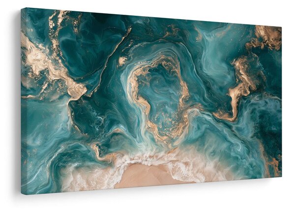 Quadro su tela – Correnti marine turchesi con oro