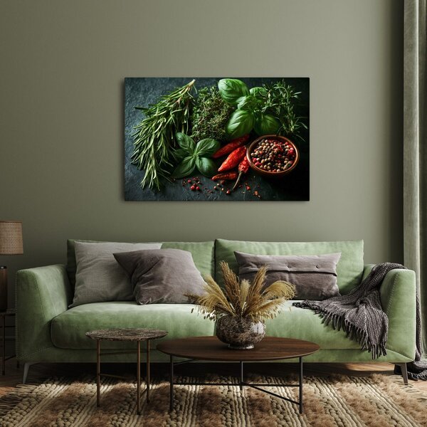 Quadro su tela – Erbe aromatiche e spezie sul tavolo