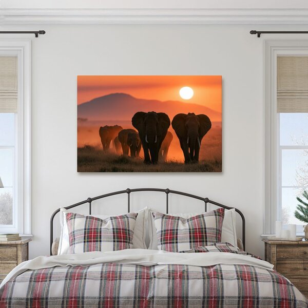 Quadro su tela – Elefanti al tramonto