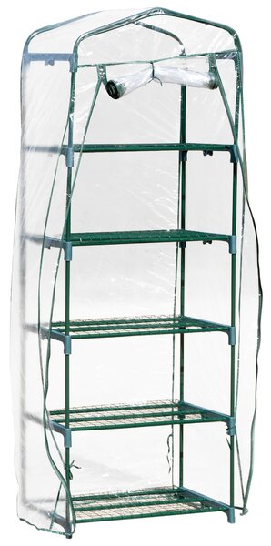Mini Serra da Giardino 5 Ripiani 69x49x193 cm in Acciaio e PVC Verde
