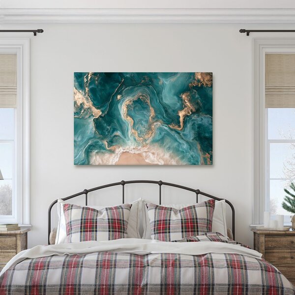 Quadro su tela – Correnti marine turchesi con oro