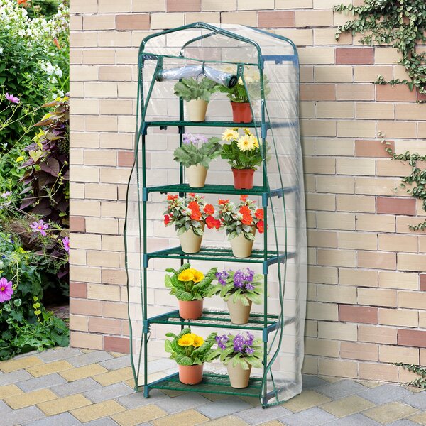 Mini Serra da Giardino 5 Ripiani 69x49x193 cm in Acciaio e PVC Verde