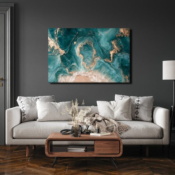 Quadro su tela – Correnti marine turchesi con oro