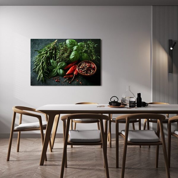 Quadro su tela – Erbe aromatiche e spezie sul tavolo