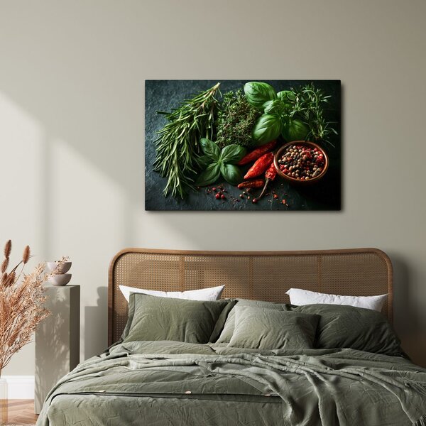 Quadro su tela – Erbe aromatiche e spezie sul tavolo