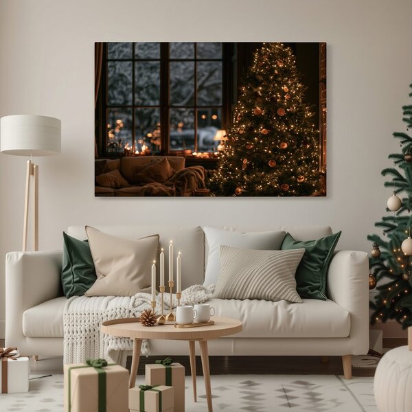 Quadro su tela – Albero di Natale in un interno accogliente