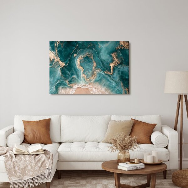 Quadro su tela – Correnti marine turchesi con oro