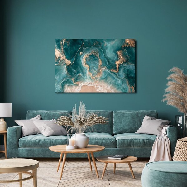 Quadro su tela – Correnti marine turchesi con oro