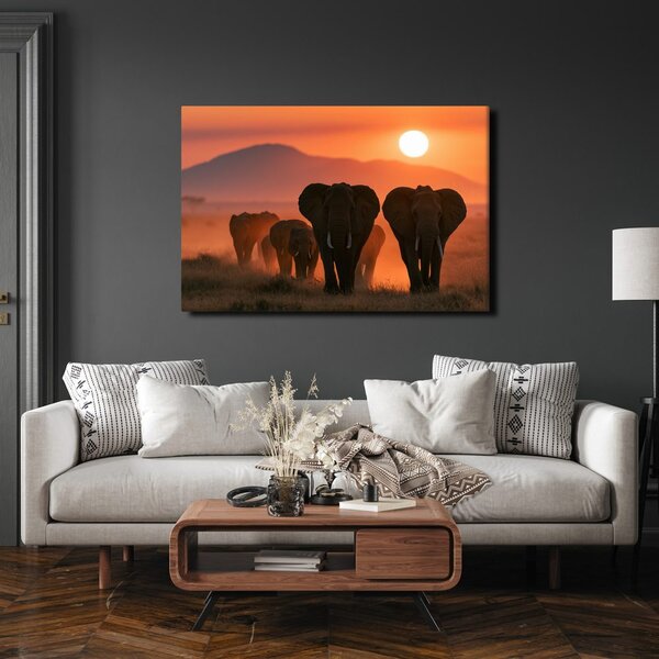 Quadro su tela – Elefanti al tramonto