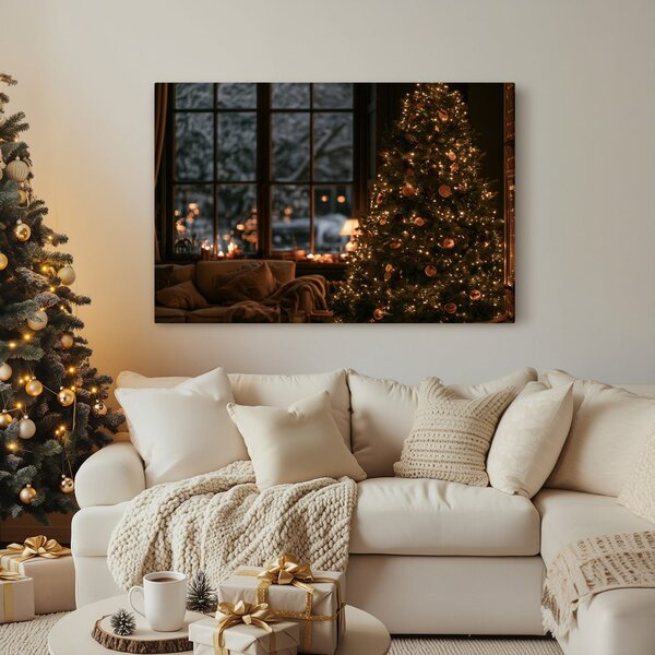 Quadro su tela – Albero di Natale in un interno accogliente