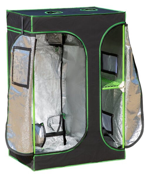 Serra Idroponica in Tessuto Riflettente con Prese d'Aria 90x60x135 cm Nera e Verde