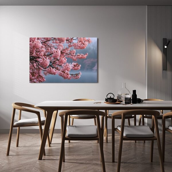 Quadro su tela – Fiori di ciliegio rosa nella nebbia