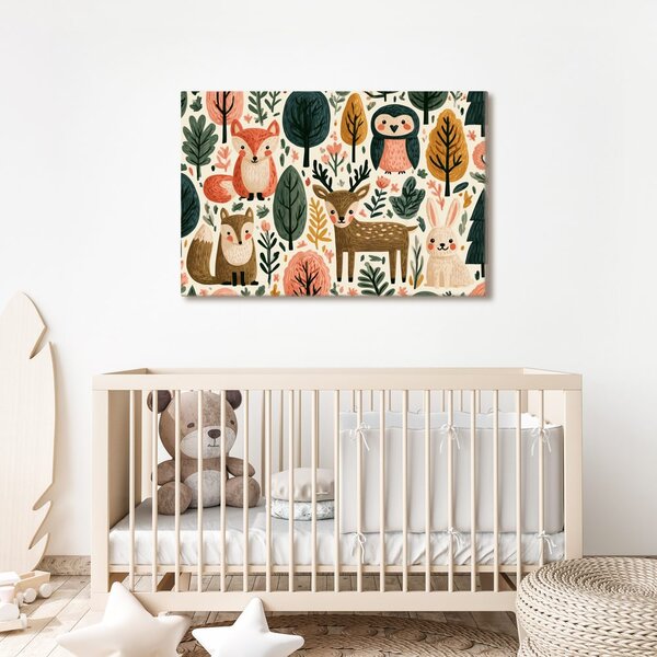 Quadro su tela – Animaletti del bosco dai colori pastello