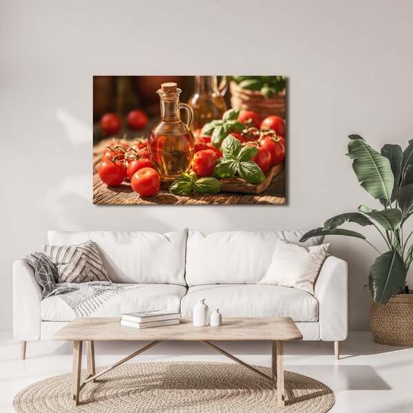 Quadro su tela – Pomodori, basilico e olio d’oliva