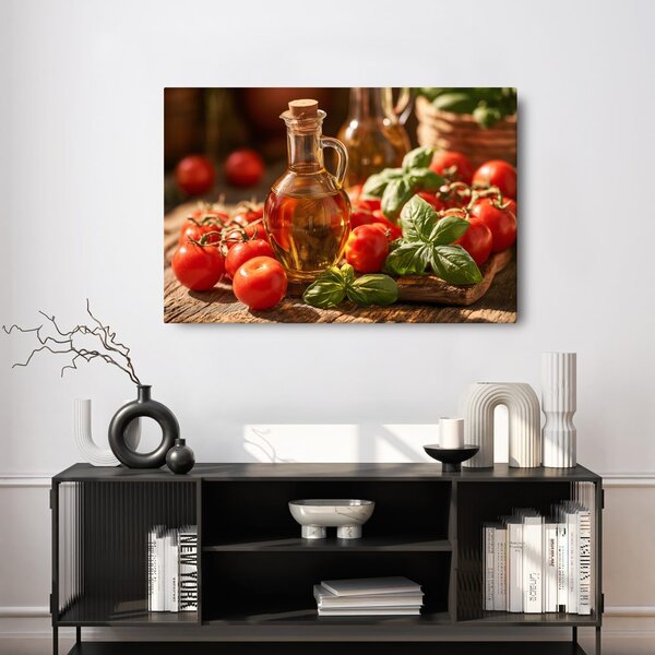 Quadro su tela – Pomodori, basilico e olio d’oliva