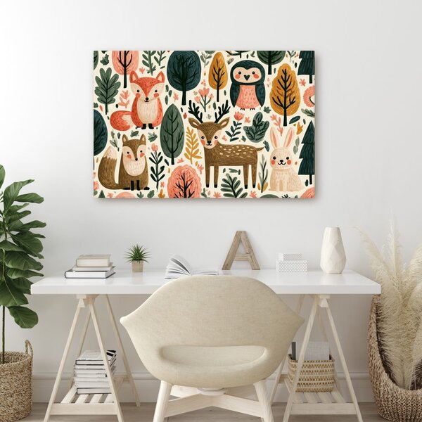Quadro su tela – Animaletti del bosco dai colori pastello