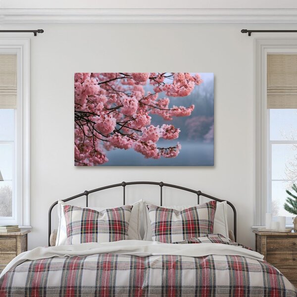 Quadro su tela – Fiori di ciliegio rosa nella nebbia