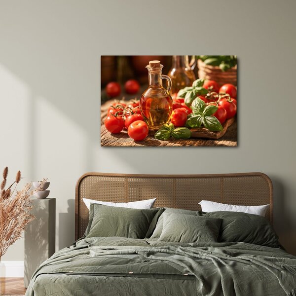 Quadro su tela – Pomodori, basilico e olio d’oliva