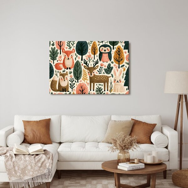 Quadro su tela – Animaletti del bosco dai colori pastello
