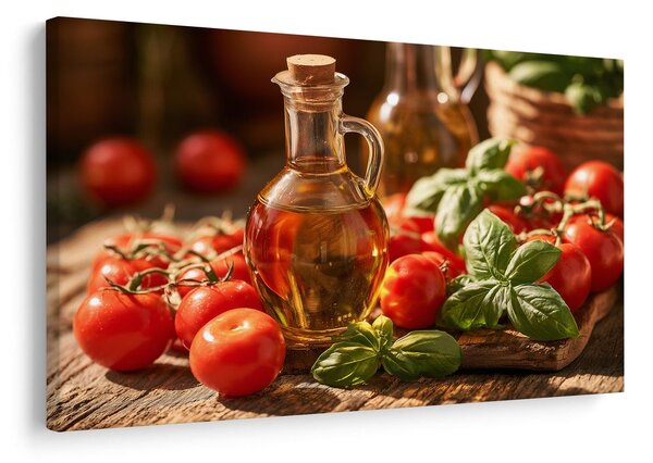 Quadro su tela – Pomodori, basilico e olio d’oliva