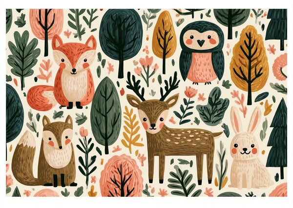 Quadro su tela – Animaletti del bosco dai colori pastello