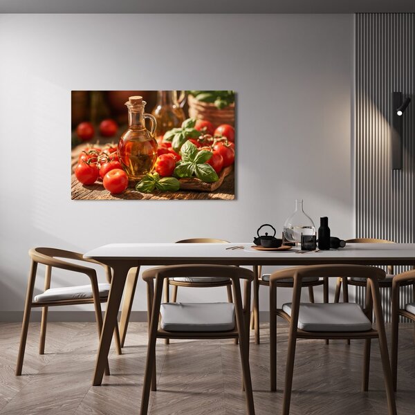 Quadro su tela – Pomodori, basilico e olio d’oliva