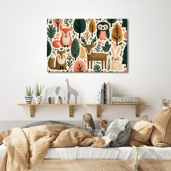 Quadro su tela – Animaletti del bosco dai colori pastello