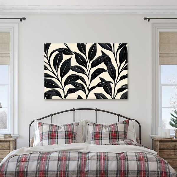 Quadro su tela – Foglie nere grafiche su beige