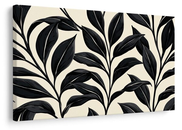 Quadro su tela – Foglie nere grafiche su beige