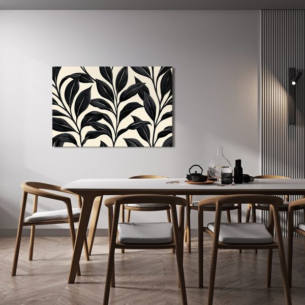 Quadro su tela – Foglie nere grafiche su beige