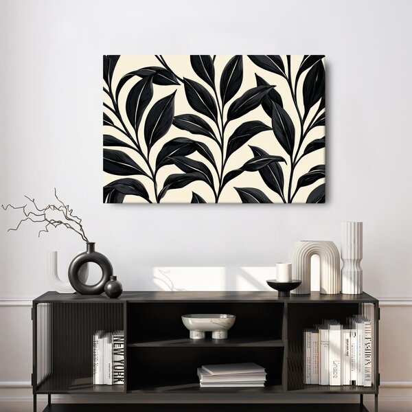 Quadro su tela – Foglie nere grafiche su beige