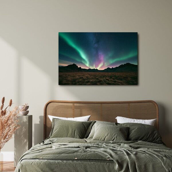 Quadro su tela – Aurora boreale sulle montagne