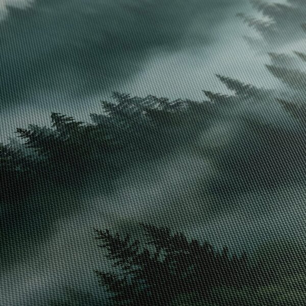 Quadro su tela – Foresta montana di conifere nella nebbia