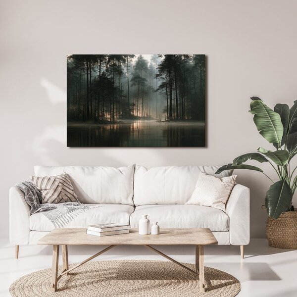 Quadro su tela – Foresta nebbiosa sul lago