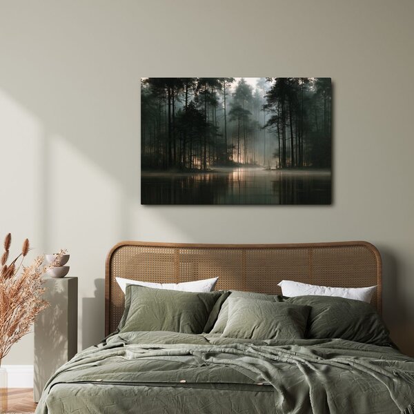 Quadro su tela – Foresta nebbiosa sul lago