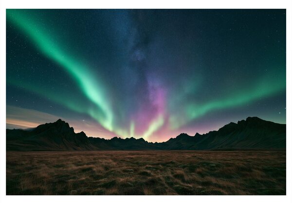 Quadro su tela – Aurora boreale sulle montagne