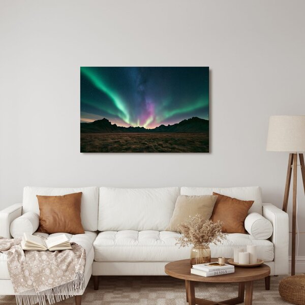 Quadro su tela – Aurora boreale sulle montagne