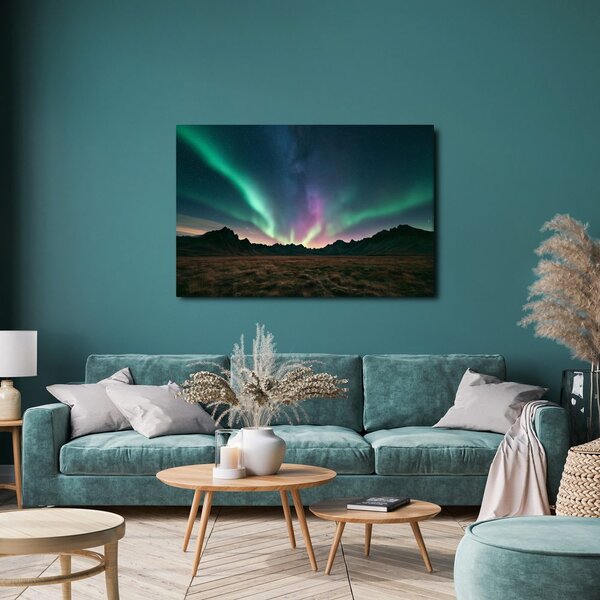 Quadro su tela – Aurora boreale sulle montagne