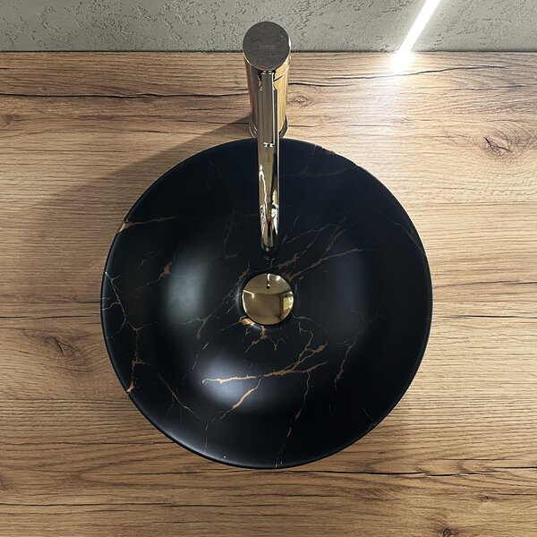 Lavabo da appoggio in ceramica Rea Stella Black Marble Brush