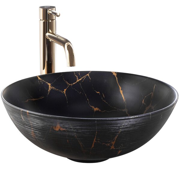 Lavabo da appoggio in ceramica Rea Stella Black Marble Brush