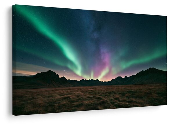 Quadro su tela – Aurora boreale sulle montagne