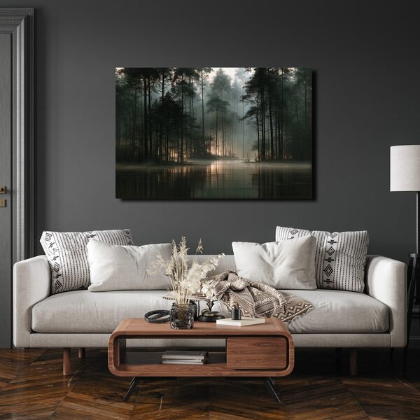 Quadro su tela – Foresta nebbiosa sul lago