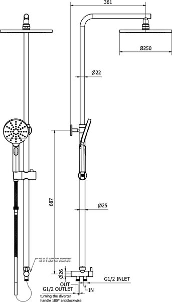 TEOREMA Colonna Doccia Tonda a Ponte con Soffione Cromato e Doccetta in Acciaio Inox - 1513911-T01