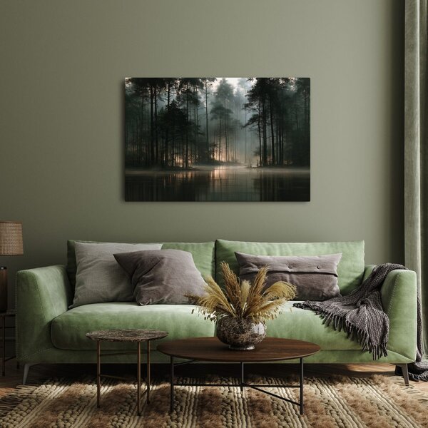Quadro su tela – Foresta nebbiosa sul lago