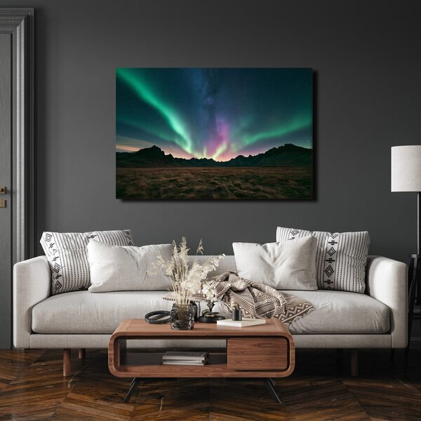 Quadro su tela – Aurora boreale sulle montagne