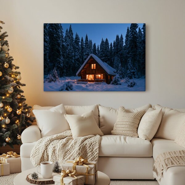 Quadro su tela – Chalet invernale nel bosco