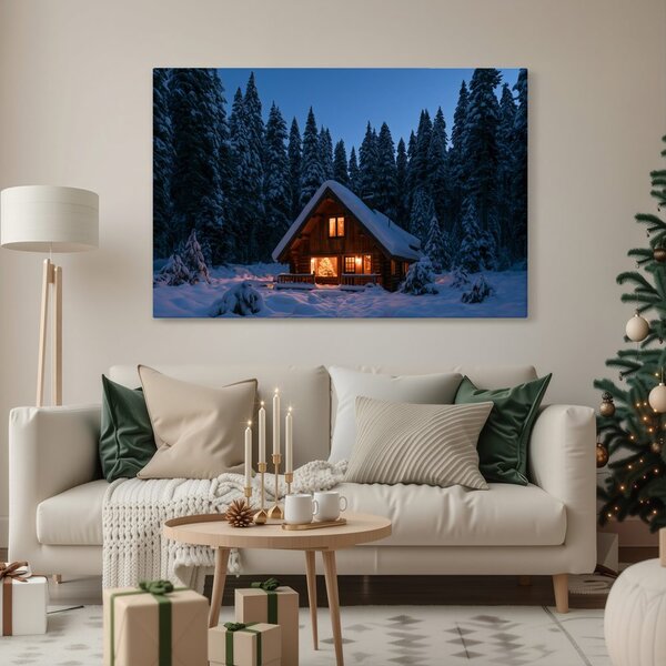 Quadro su tela – Chalet invernale nel bosco