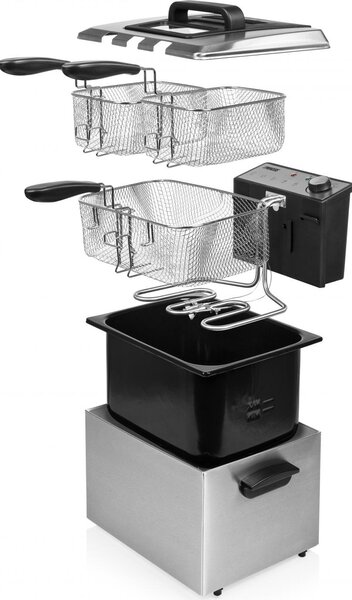 PRINCESS Friggitrice elettrica semiprofessionale 5 Litri Potenza 3270 Watt 3 cestelli Acciaio Inox - 185000